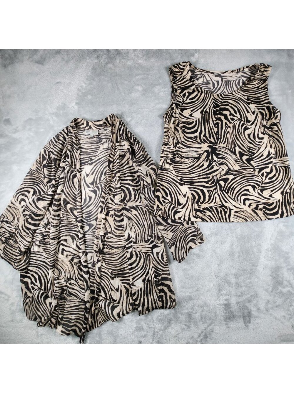 JM Collection 2 Piece Cardigan Tank  Top Set PXL Animal Print Open Kimono Office